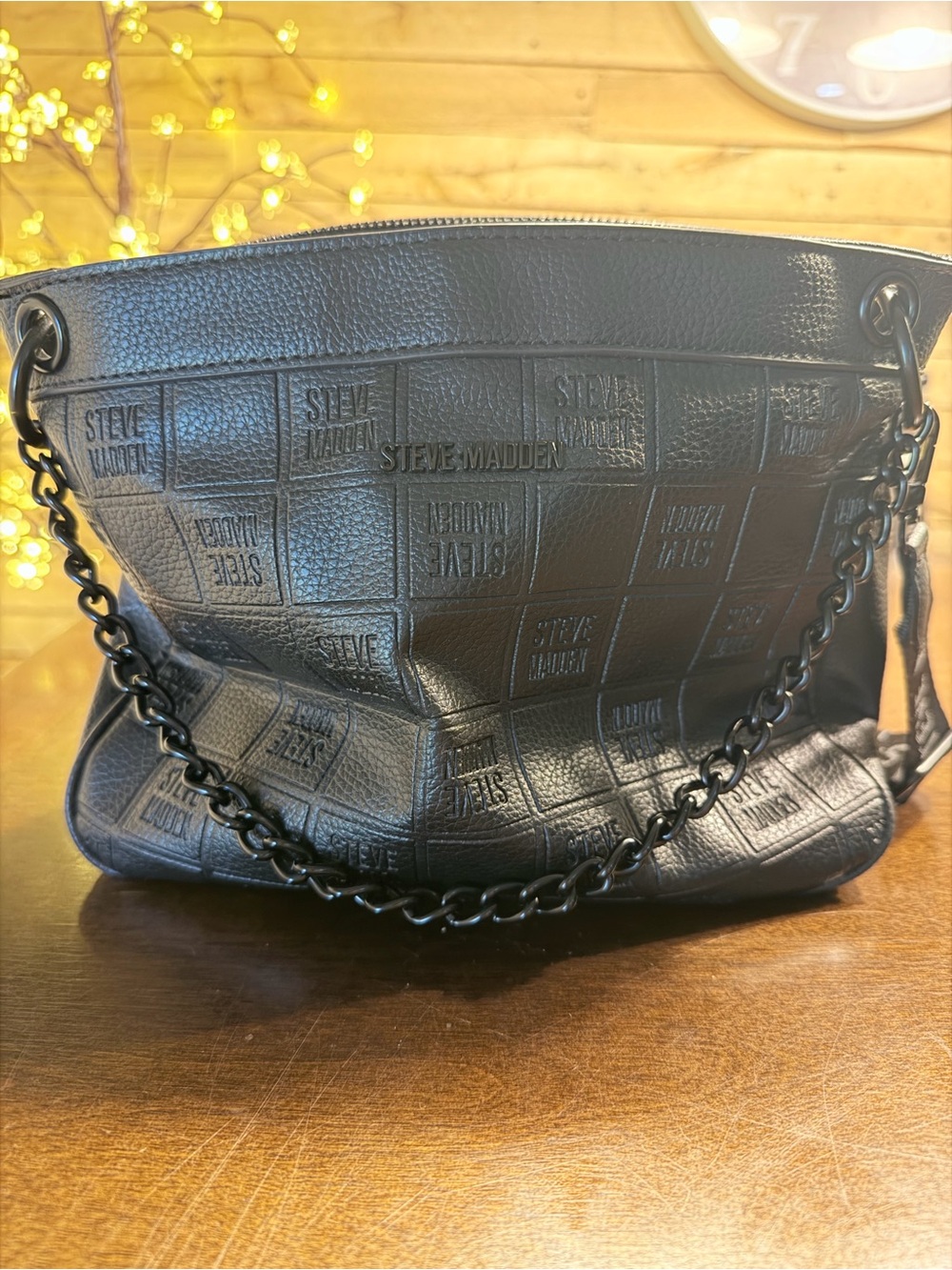 Steve Madden Black Embossed Leather Chain Shoulder Bag